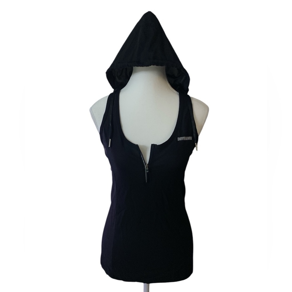 DOYOUEVEN - Hooded mesh zip up tank top